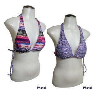 OP Bikini Top Small Reversible Halter Swim Top Stripes Bands S Juniors Colors